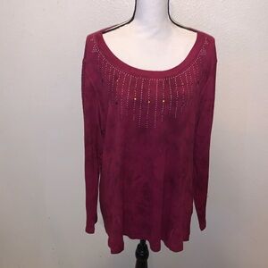 French Blue Woman Burgundy Sequined Long Sleeve Shirt